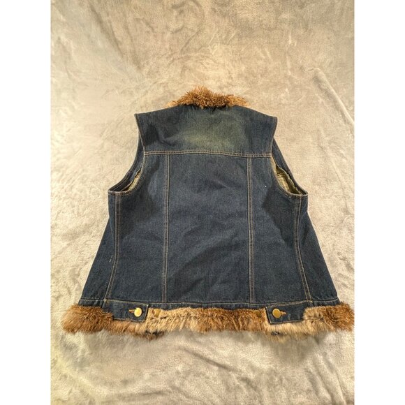 Vintage Cejon Vest Women's Large blue Denim Vest With Rabbit Fur Trim & Collar - Picture 5 of 11